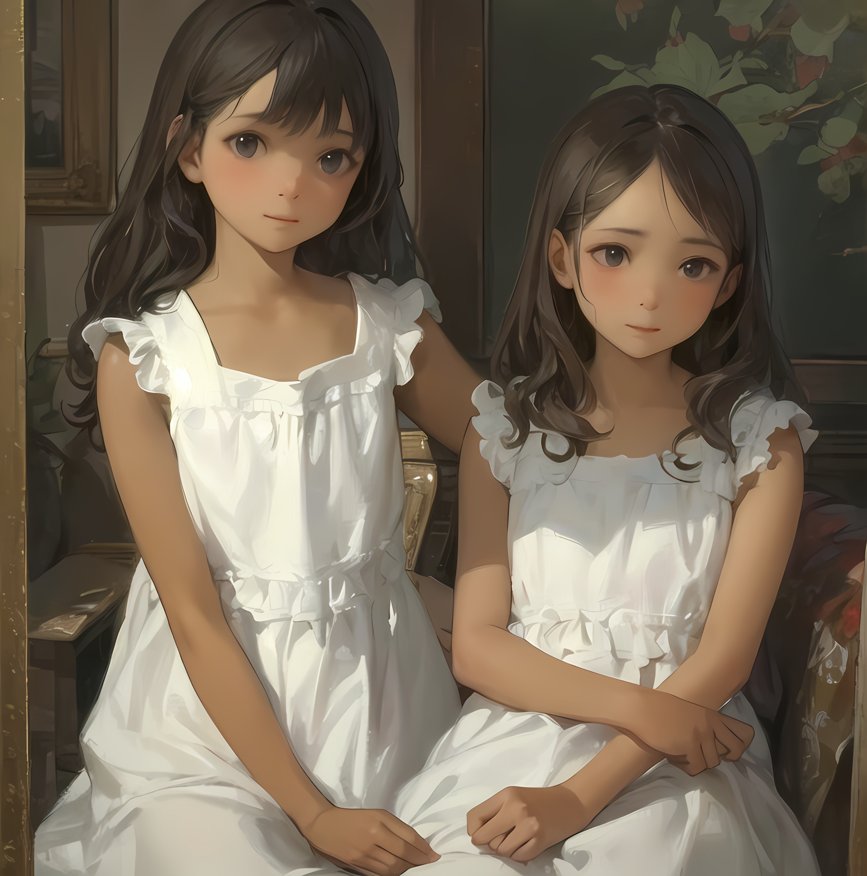 【ai生成】双胞胎，百合，唯美，萝莉 插画-第1张